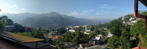 Panoramic image: City, mountains and forest